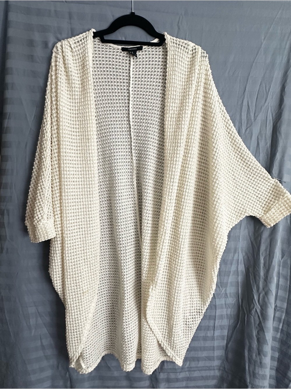 Forever 21 Cream Waffle Knit Open-Front Cardigan